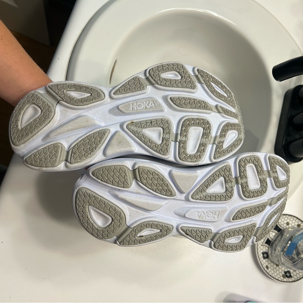 Hoka Bondi 8 in Harbor Mist and Lunar Rock Gray Athletic Shoes Width B - Picture 6 of 13